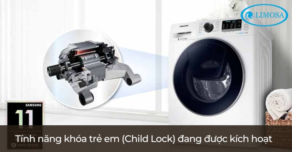 Xử Lý Lỗi Máy Giặt Samsung Cửa Ngang Không Mở Được Cửa Tính năng khóa trẻ em (Child Lock) đang được kích hoạt